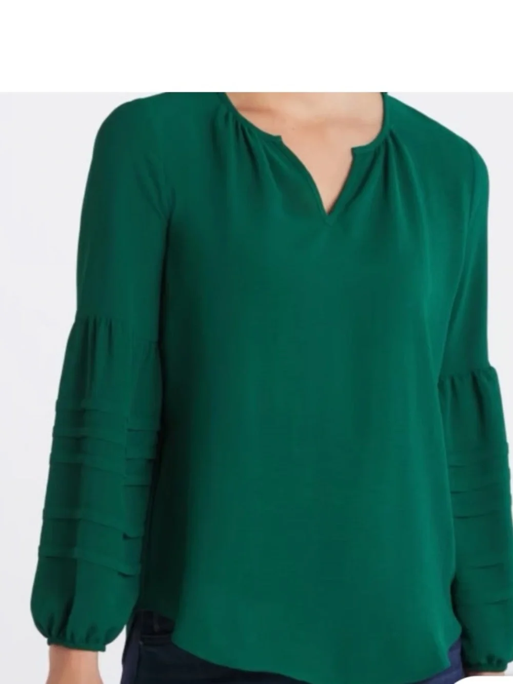 Stitch Fix Fortune + Ivy Chrissy Pleated Sleeve Blouse Dark Green - Picture 1 of 10